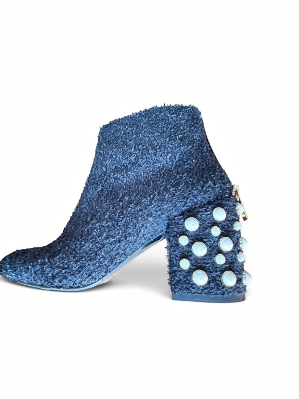 Stuart Weitzman boucle with  Pearl embellished Heel Ankle Boot leather lining